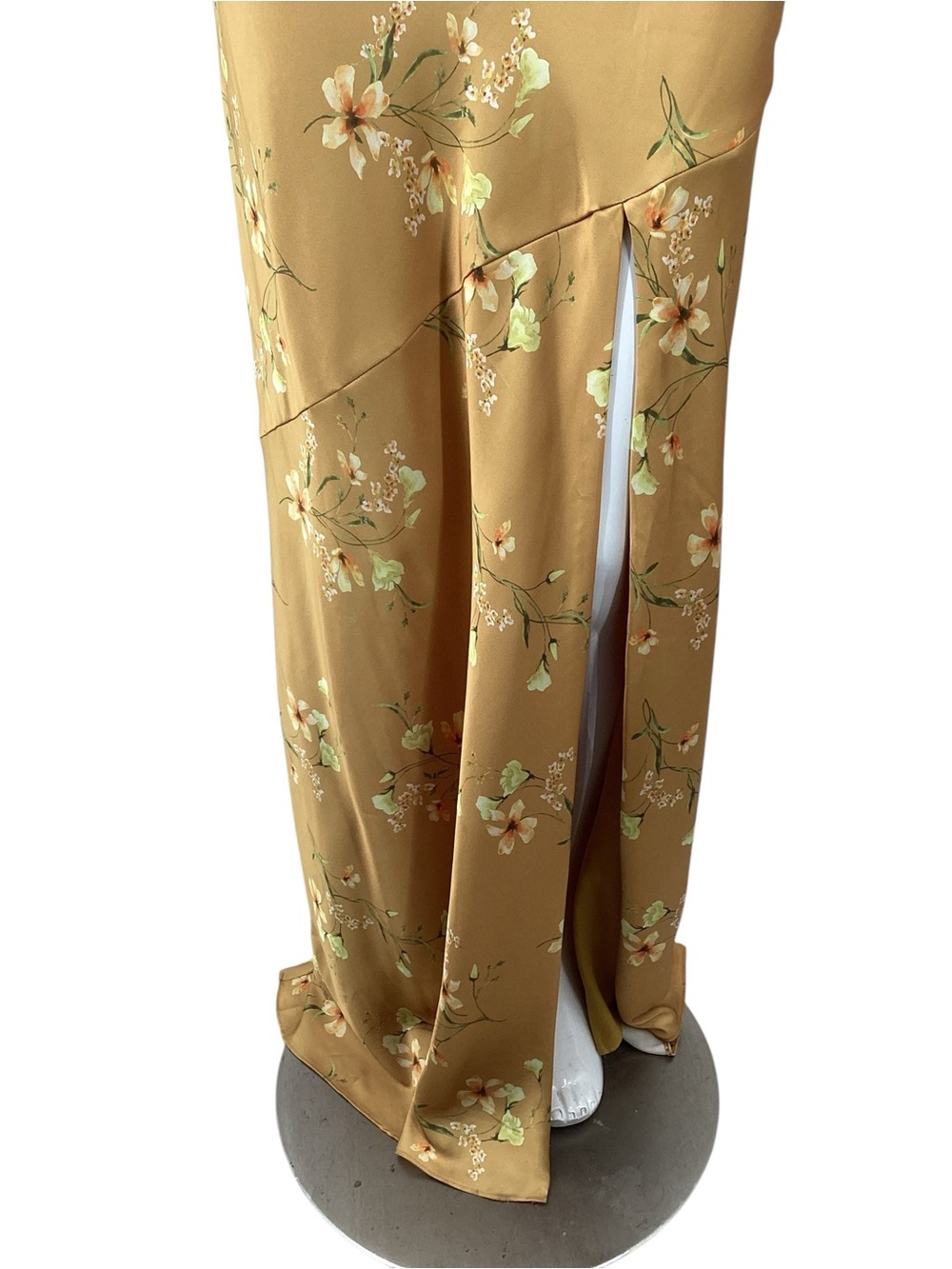Birdh Grey Matte Satin Gold Floral Cowl Neck Floral Dress - Picture 4 of 14